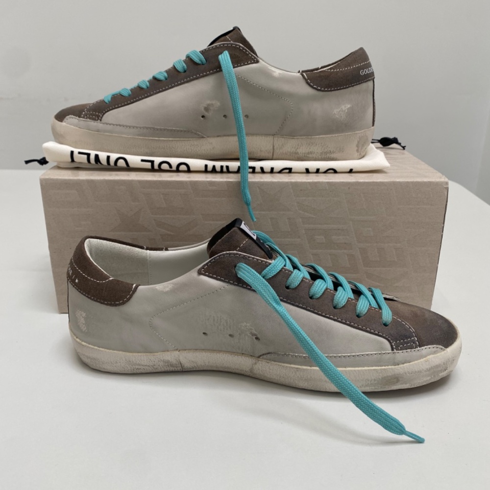 Golden Goose Men’s Superstar Gray Leather/Green/Silver sz 42 New in Box - Picture 5 of 12